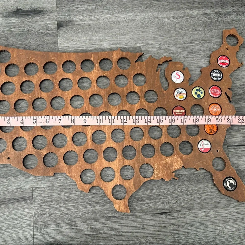 Wooden USA Map Bottle Cap Holder